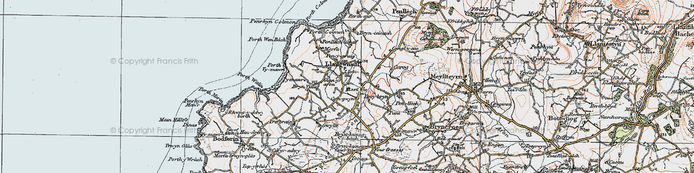 Old map of Llangwnnadl in 1922