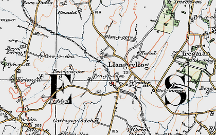 Old map of Llangwyllog in 1922