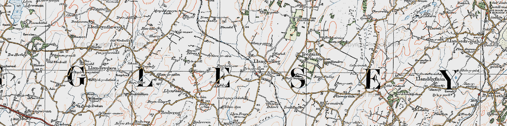 Old map of Llangwyllog in 1922