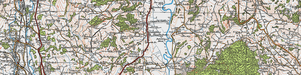 Old map of Llangybi in 1919