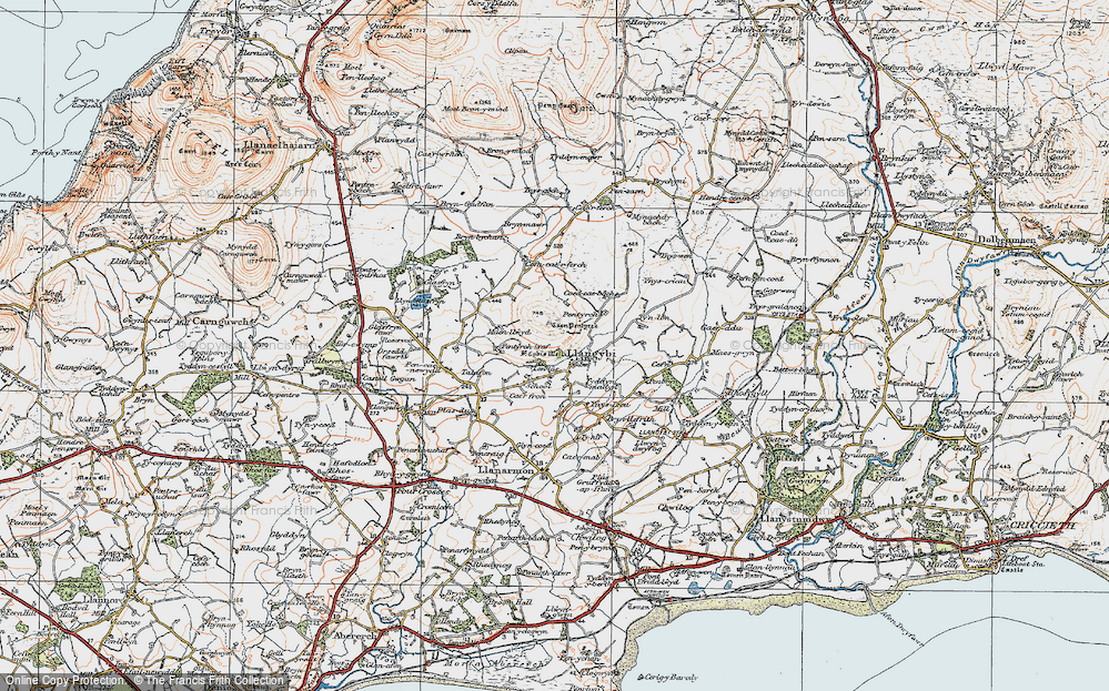 Old Map of Historic Map covering Brynllefrith in 1922