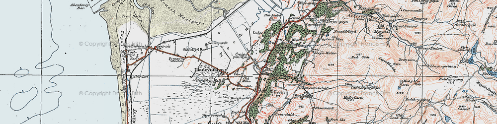 Old map of Llangynfelyn in 1922