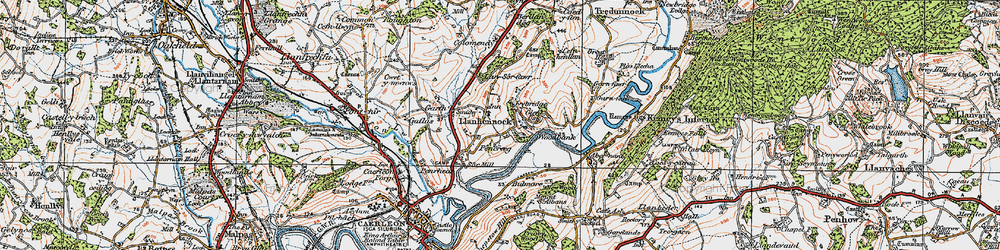 Old map of Llanhennock in 1919