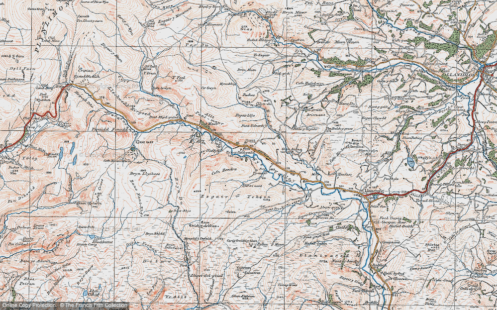 Old Map of Historic Map covering Afon Bidno in 1922
