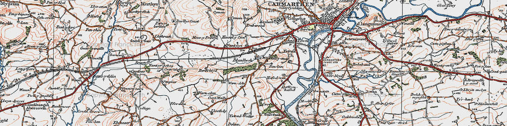 Old map of Llanllwch in 1923