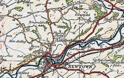 Old map of Llanllwchaiarn in 1920