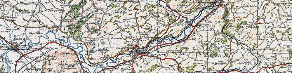 Old map of Llanllwchaiarn in 1920