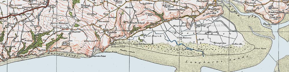 Old map of Llanmiloe in 1922