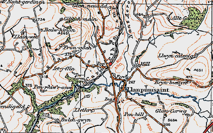 Old map of Llanpumsaint in 1923