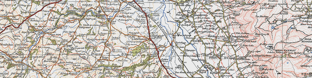 Old map of Llanrhaeadr in 1922