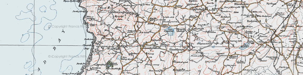 Old map of Llanrhyddlad in 1922
