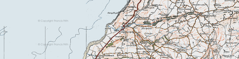 Old map of Llanrhystud in 1922
