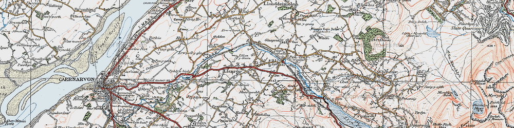 Old map of Llanrug in 1922