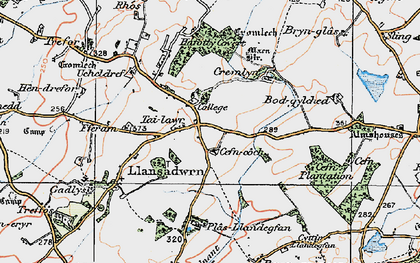 Old map of Llansadwrn in 1922