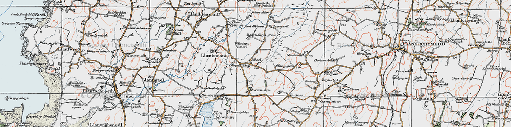 Old map of Bedd Branwen in 1922