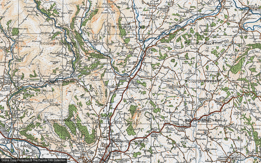 Old Map of Llanvihangel Crucorney, 1919 in 1919