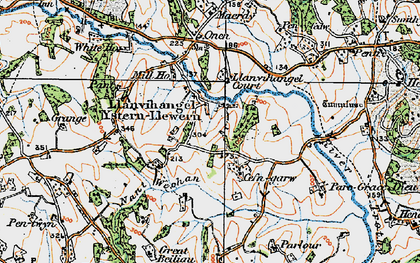 Old map of Llanvihangel-Ystern-Llewern in 1919