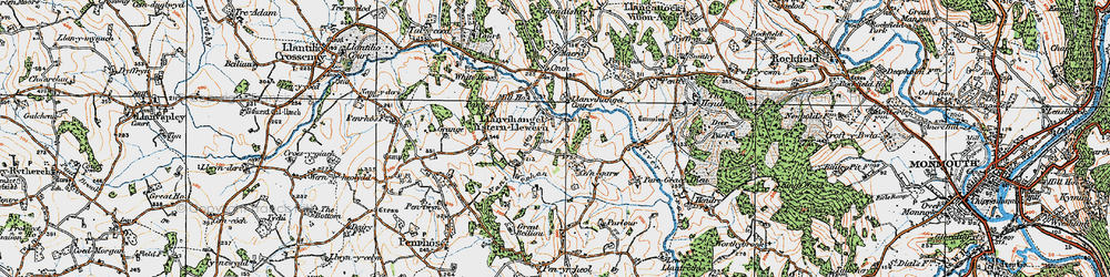Old map of Llanvihangel-Ystern-Llewern in 1919