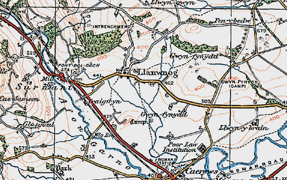Old map of Llanwnog in 1921