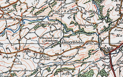 Old map of Llanwyddelan in 1921