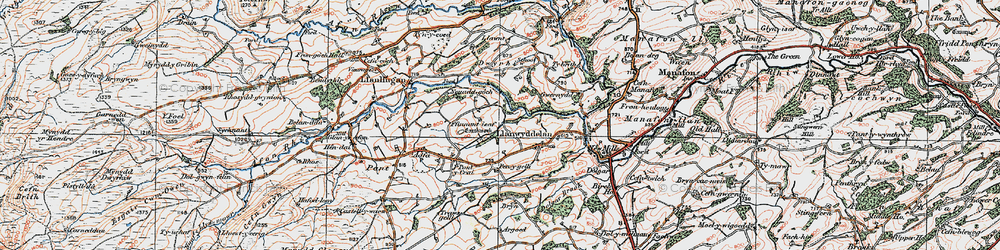 Old map of Llanwyddelan in 1921