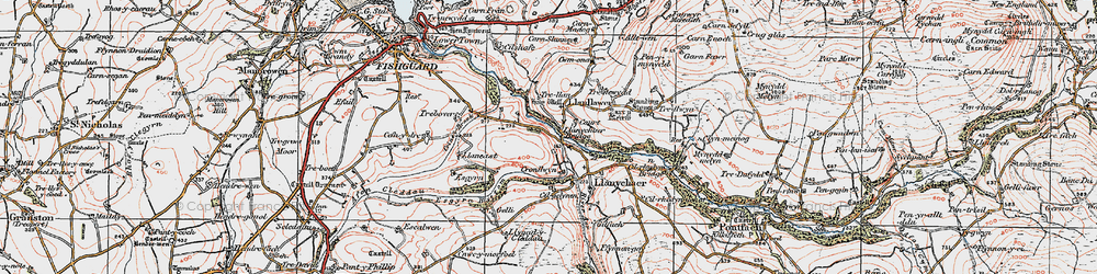 Old map of Afon Gwaun in 1923
