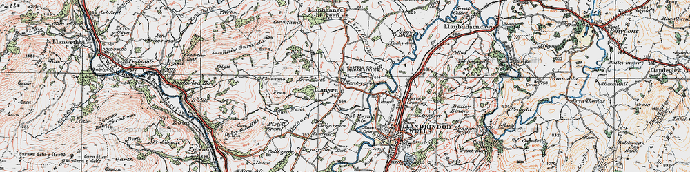 Old map of Llanyre in 1923