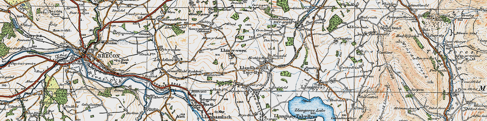 Old map of Llanywern in 1919