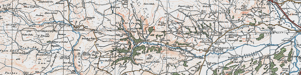 Old map of Llawr-y-glyn in 1921