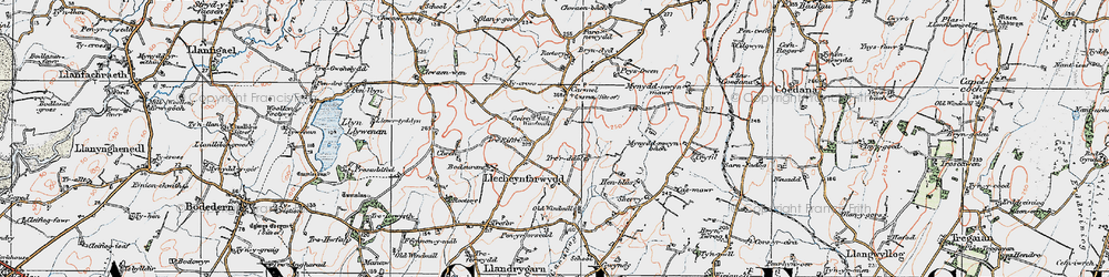 Old map of Llechcynfarwy in 1922