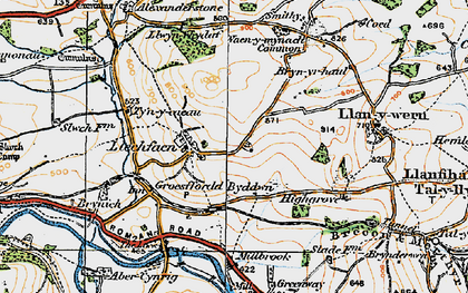 Old map of Llechfaen in 1923