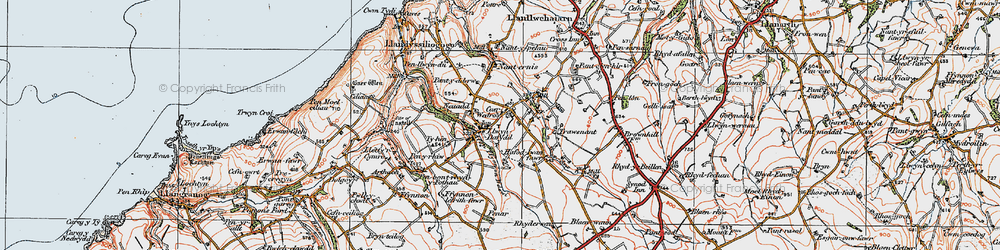 Old map of Afon Ffynnon-Ddewi in 1923