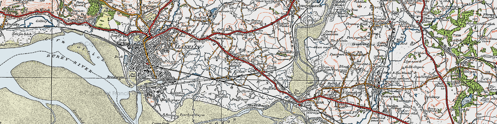 Old map of Llwynhendy in 1923