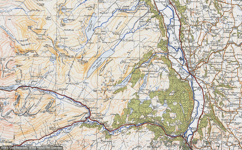 Old Map of Historic Map covering Llyn Cowlyd Reservoir in 1922