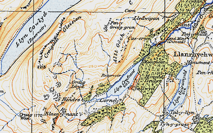 Old map of Llyn Cowlyd Reservoir in 1922