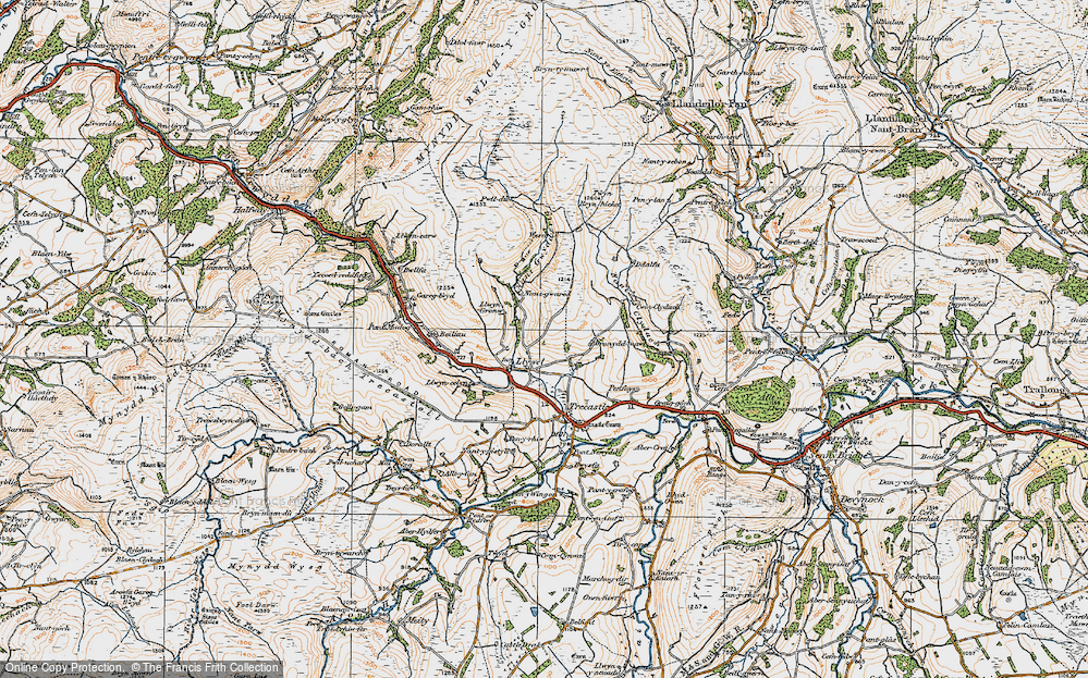 Old Map of Historic Map covering Bronydd-mawr in 1923
