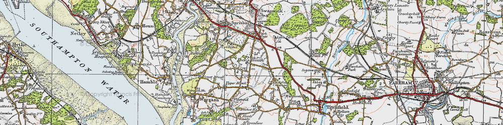 Old map of Locks Heath in 1919