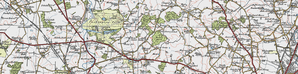 Old map of Lodge Green in 1921