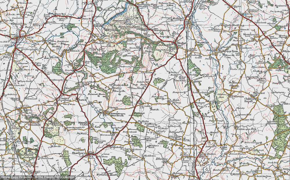 Old Map of Historic Map covering Hopton in 1921