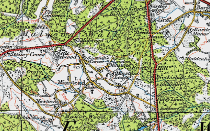 Old map of London Minstead in 1919