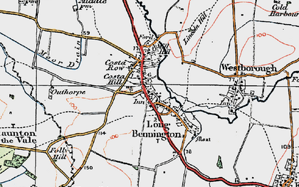 Old map of Long Bennington in 1921