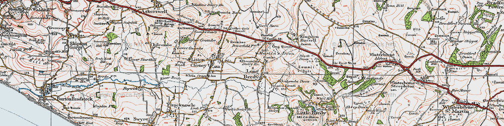 Old map of Long Bredy in 1919