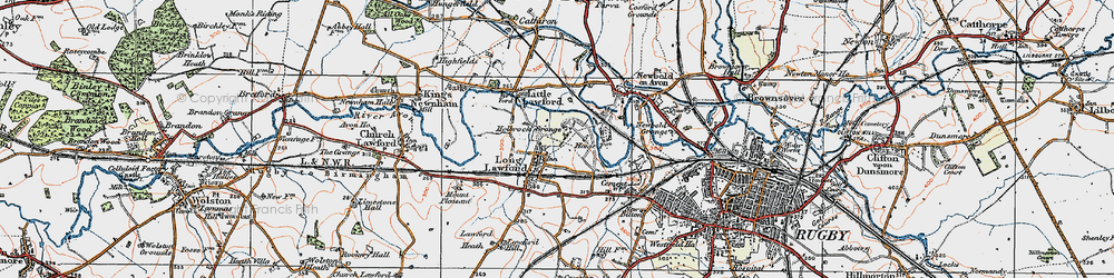 Old map of Long Lawford in 1920