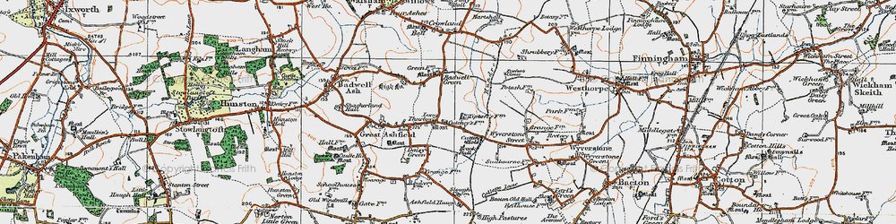 Old map of Long Thurlow in 1920