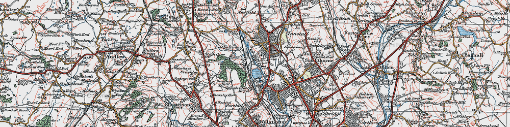 Old map of Longbridge Hayes in 1921