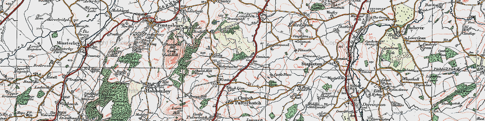 Old map of Longden Common in 1921