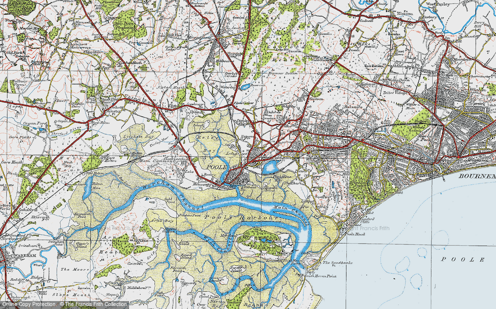 Old Map of Historic Map covering Poole Park in 1919