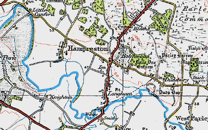 Old map of Longham in 1919