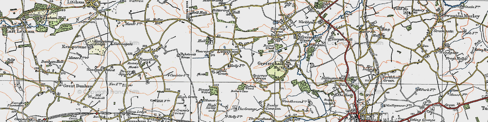 Old map of Longham in 1921