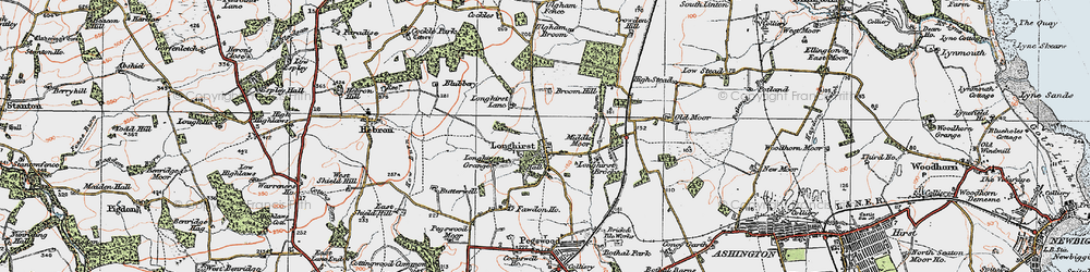 Old map of Longhirst in 1925